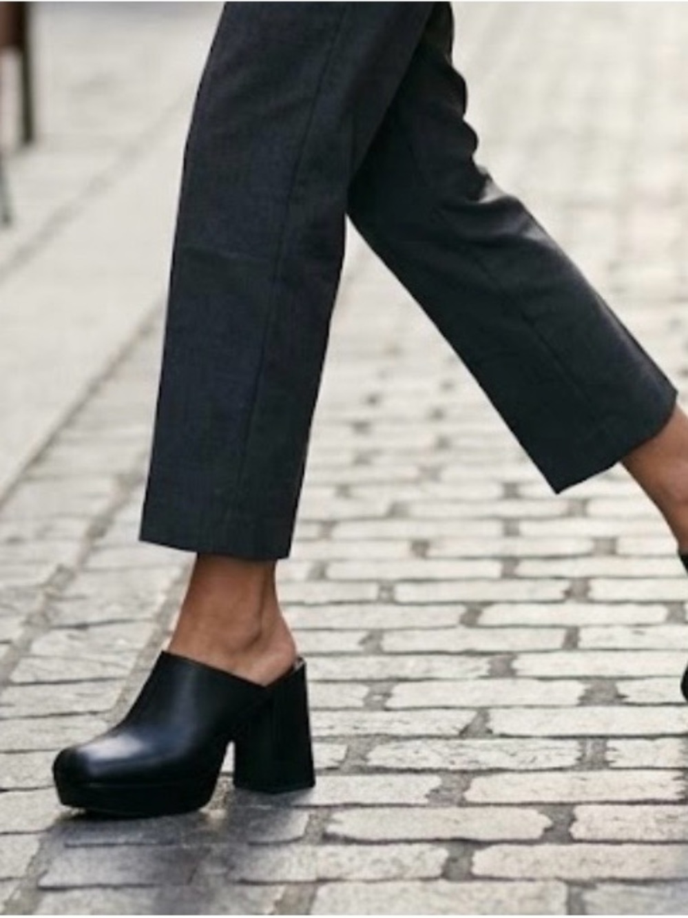 ZARA Black Leather Square-Toe Slip-On Mules